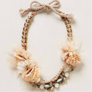 Anthropologie Sway Pink Adjustable Length Floral Fabric Choker Necklace Boho GUC